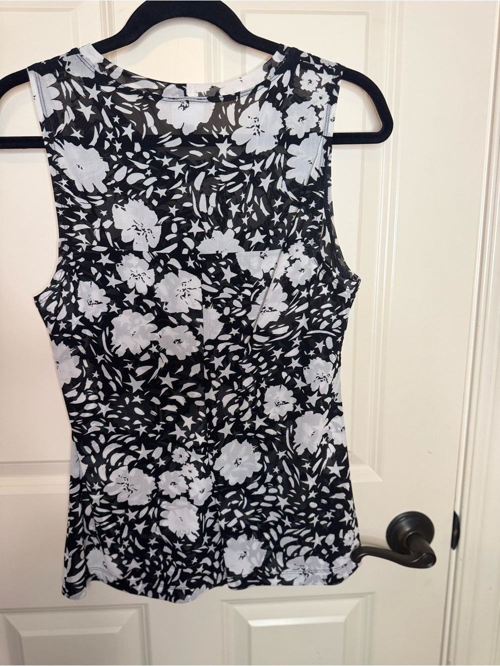 CAbi Black & White Floral Sleeveless Tank